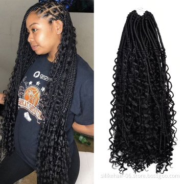 Hot Selling Black Brown 20 Inch Long Boho Faux Locs With Curly Hair Goddess Locs Crochet Synthetic Braids Hair Extensions